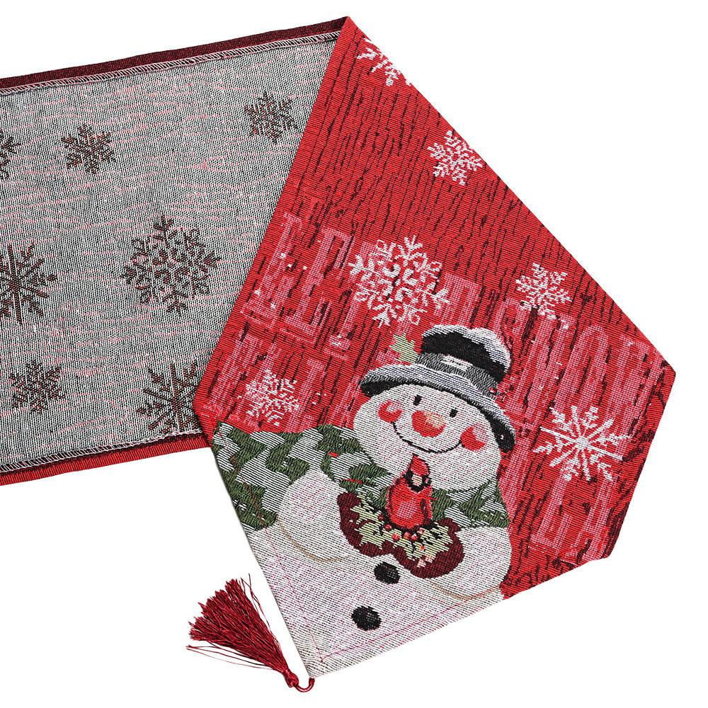 Holiday Snowman Table Cover In Cotton Linen Material For Christmas Celebration