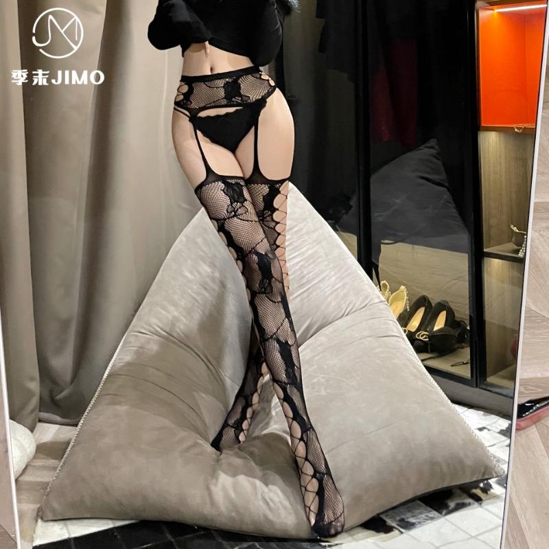 Sex Underwear Desire Rose Sexy Pure Desire Hot Girl Over the Knee Suspenders Net Socks Rose Pattern Side Cross Line Empty One-piece Net Socks