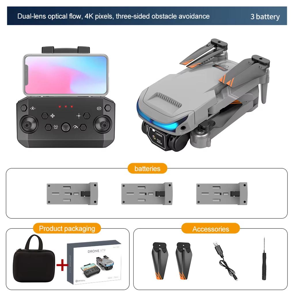 New XT9 Drone 4K Dual HD Camera 360 Degree Obstacle Avoidance 5G WiFi Mini Drone Remote Control Quadcopter Toy Gift