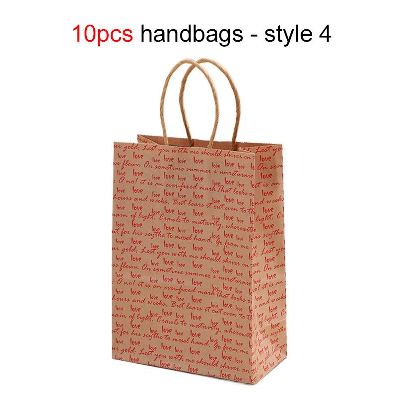10pcs Kraft Paper Gift Bags with Handles Valentine Day Style Festival Supplies Wedding LOVE Print High-capacity Storage TMZ