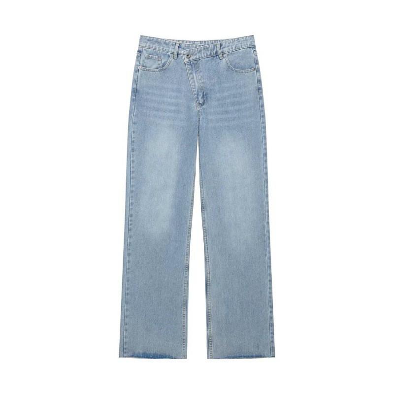 Womens High-Waisted Wide-Leg Denim Pants Relaxed Fit Straight Cut Washed Vintage Style 2026