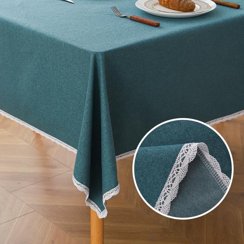 Tablecloth Waterproof and Oil-proof Household High-end Solid Color Tablecloth Lace Rectangular Tablecloth Dirt-resistant and Wear-resistant