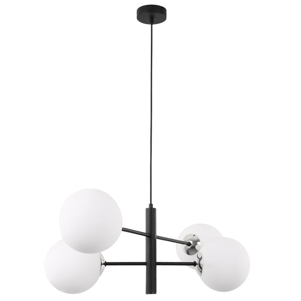 Vicenza Hanging Lamp Black-Chrome 4-Flat White Lampshade E14