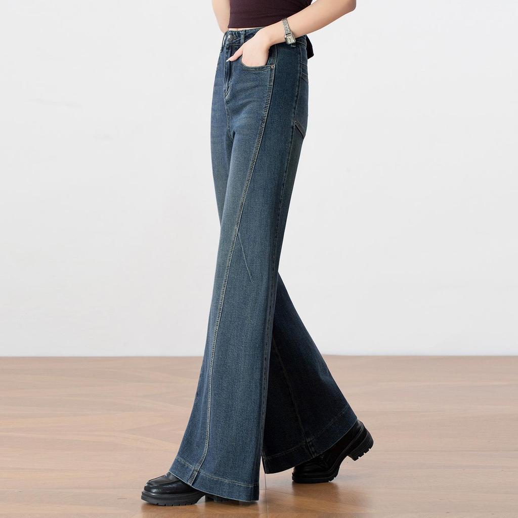 Women's Retro High-Waist Wide-Leg Jeans - Autumn 2025 Collection, Loose Fit, Slimming, Straight-Leg, Floor-Length, Micro Flare.