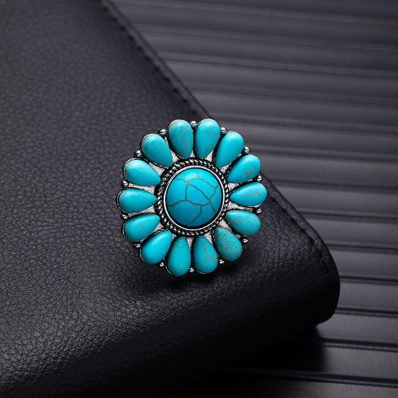 Retro Bohemian Silver Faux Turquoise Ring