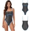 Satin Color Block One Piece Swimsuit for Women Square Neck Adjustable Straps Bathing Suit with Edges Design for Pool Summer