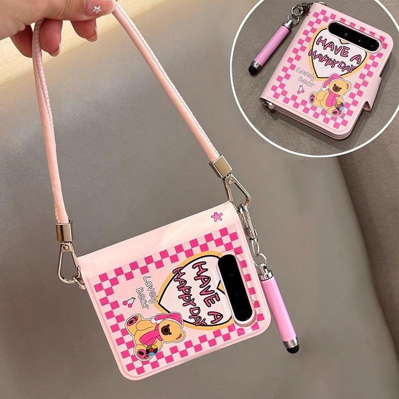 

Для Samsung Galaxy ZFlip6 ZFlip5 Милий Чохол Милий Ведмедик чохли-стилуси для Oppo find n2flip n3flip/vivo x flip Фундас Шнурок For Vivo x flip