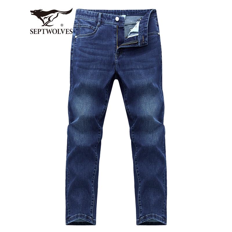 Septwolves Men s Slim Fit Washed Straight Jeans 32