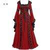 Women Medieval Renaissance Hooded Maxi Dress Square Front Lace Up Flare Bell Sleeve Full Swing Gown S-5XL Plus Size