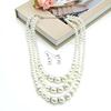 European and American popular French highlight new three-layer size pearl mixed and matched necklace temperament necklace earrings set