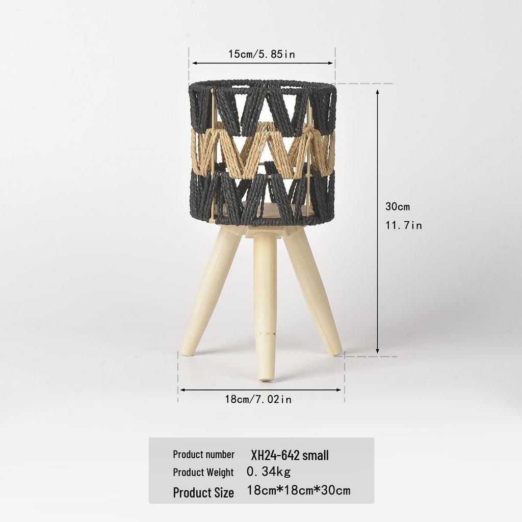 Nordic Rattan Woven Plant Stand - Handmade High-Leg Wooden Flower Pot for Indoor/ Balcony/ Living Room.