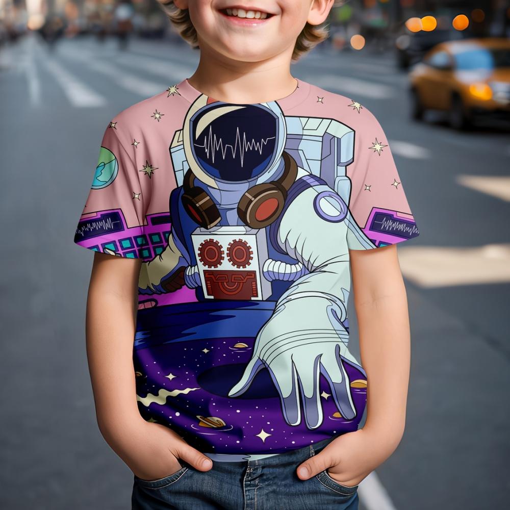Odzież Dziecięca Kosmonauta Kosmiczny Nadruk 3D Okrągły Dekolt Graficzne T-Shirty Outdoorowa Casualowa Moda Sukienki na Imprezę T-Shirty dla Chłopców