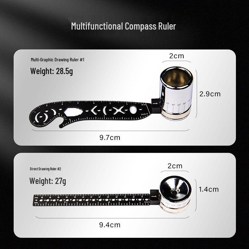 Professional Drawing Set: Black Metal Compass with Replacement Lead and Ruler for Creative Circles and Student Exams.