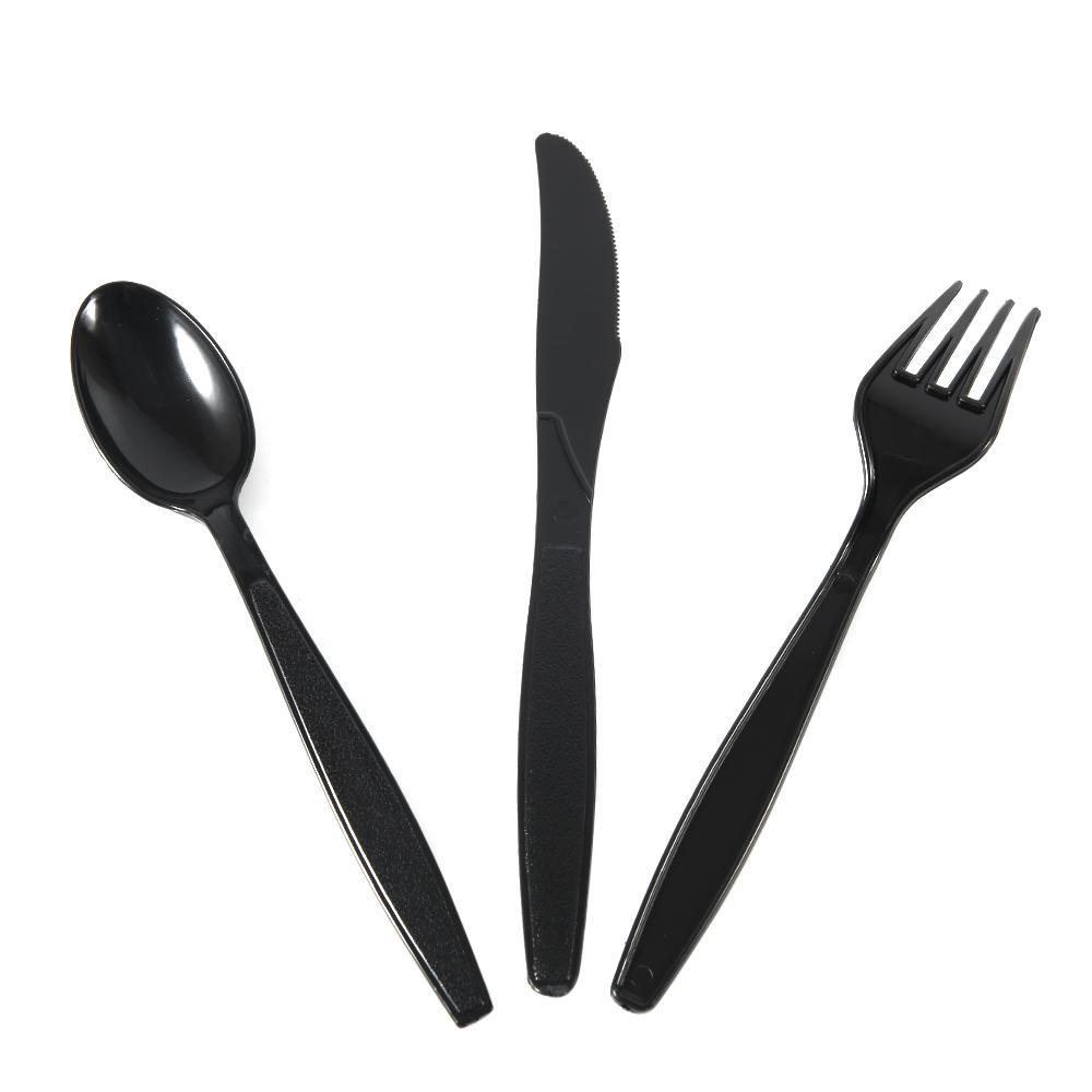 20pcs Per Pack Black PP Plastic Utensils Knife Spoon Fork  Disposable Cutlery Birthday BBQ Party Supplies