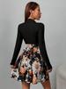 Elegant High-Waist Patchwork Long-Sleeve Dress for Women