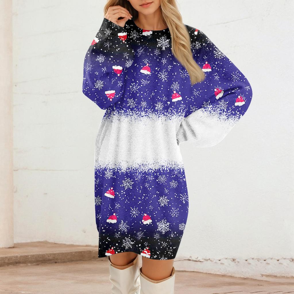 Women's Round Neck Casual Long Sleeve Plush Dresses