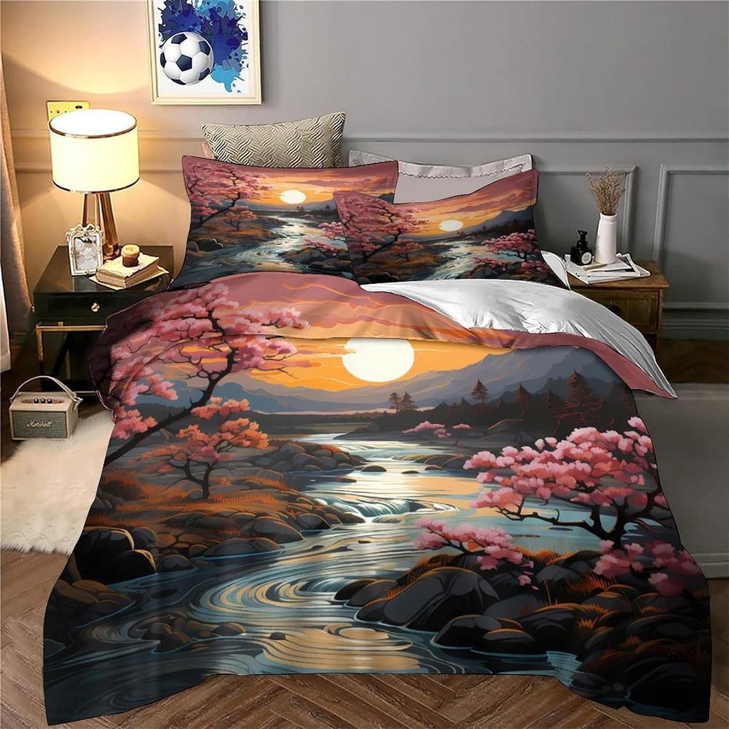 Sunset Landscape Duvet Cover 140x200cm With 1 Pillowcase Anime Scenery Quilt Cover 3D Design Printed Bedding