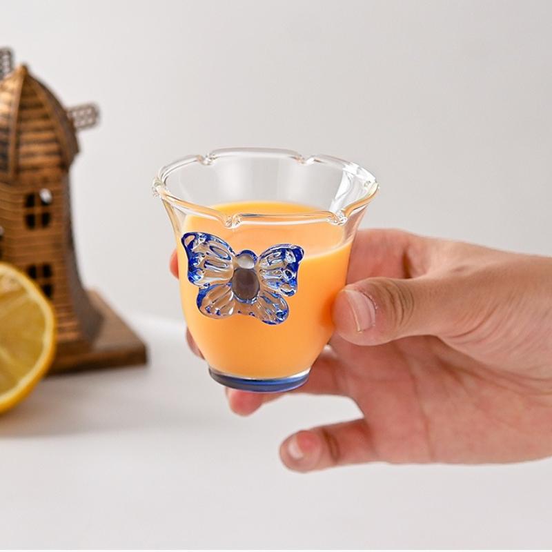 2pcs 80ml Glass Cups Butterfly Design Clear Heat-resistant High Borosilicate Glass Creative Tea Cups Wine Cups Coffee Mug Drinkware
