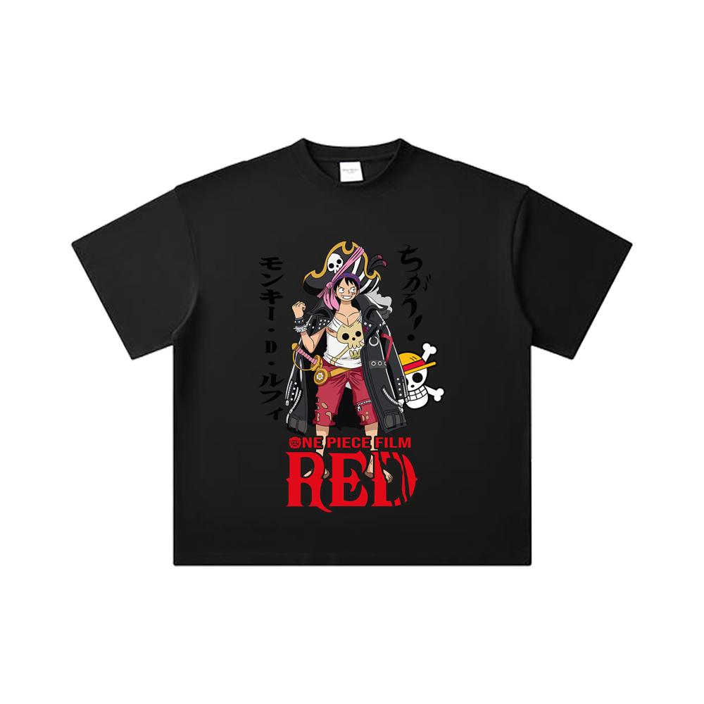 260 GSM Double Yarn 32 Count 100% Cotton One Piece V79 Luffy Film Red Print Unisex Heavy Cotton T Shirt