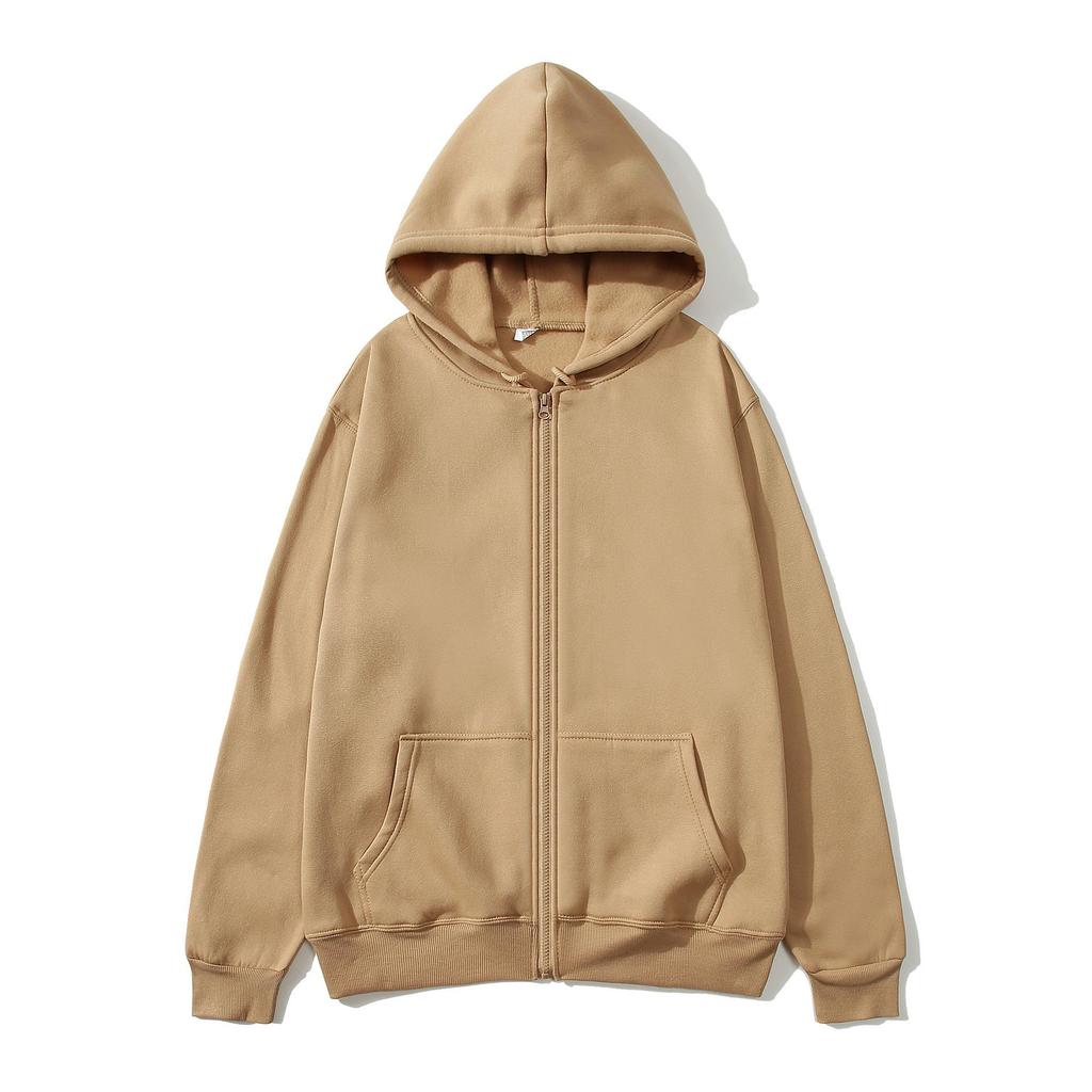 European & American Unisex Zip-Up Fleece Hoodie: Solid Color, Autumn/Winter Sportswear