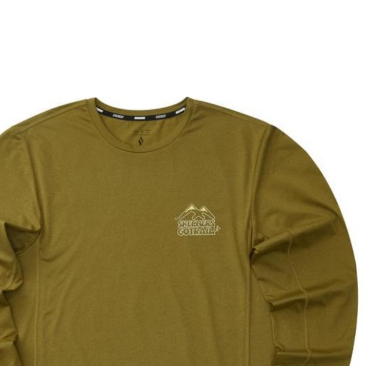 Skechers Solid Color Round Neck Pullover Loose Long Sleeve T-Shirt Men Tops Olive-Gray L224M002-0402