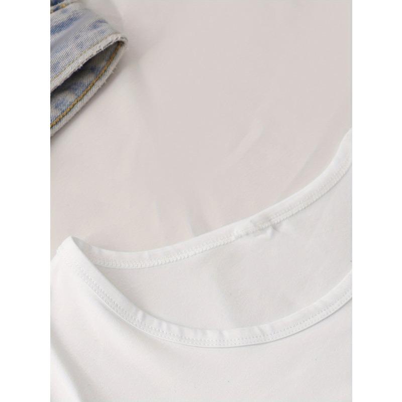 European Size Women's Casual Short-Sleeve T-Shirt-"Simple Line Drawing of Female Figure" Print,Soft Round Neck,Comfortable Top for Spring and Summer,