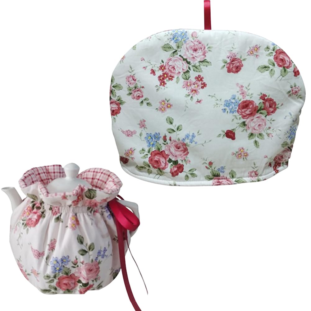 

HIGHAWK Набор из 2 грелок для чайника, с чехлами для чайника, утепленные и пыленепроницаемые, скандинавский цветочный и антикварный дизайн, идеально подходит для дома, чайной комнаты или