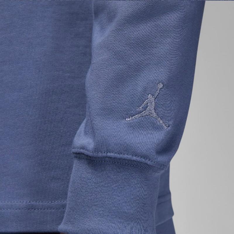 Jordan Wordmark Solid Embroidered Crew Neck Loose Long Sleeve T-Shirt Men Tops Diffused-Blue FJ0702-491