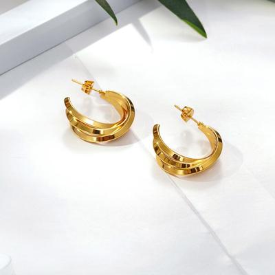 IMI Minimalist Geometric Titanium Steel Earrings: European & American Style Double Layer Crescent Moon Earrings for Women (YE299)