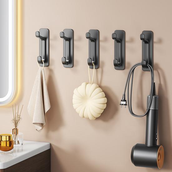 5Pcs Plastic Wall Hook No Drill Self-adhesive Heavy Duty Multi-functional Home Office Bathroom Clothes Hat Scarf Towel Bag Keys Umbrella Bag Hanger