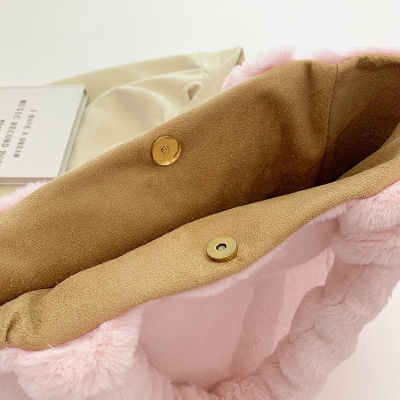 Fashion Plush Small Square Bag, Autumn and Winter Commuting Large-capacity Tote Bag, Solid Color Simple Shoulder Bag