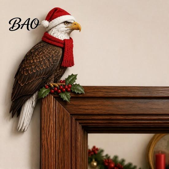 Christmas Mantel Fireplace Decor Wooden Bird Door Topper, Cute Corner Statue, Woodland Animal Frame Holiday Sign Art for Winter Home Wall Window