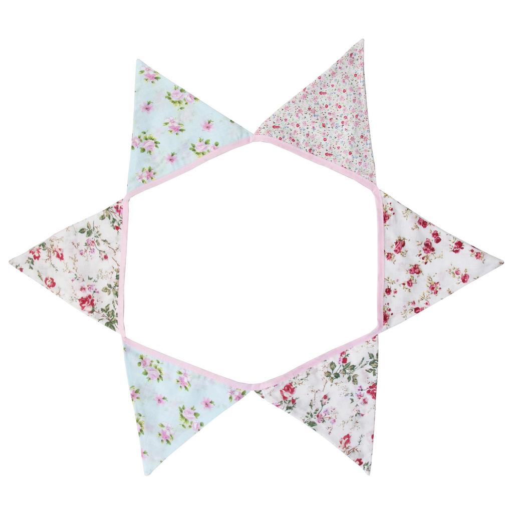 Pink Pastoral Floral Cotton Bunting: Children's Party or Wedding Decoration Hanging Flag