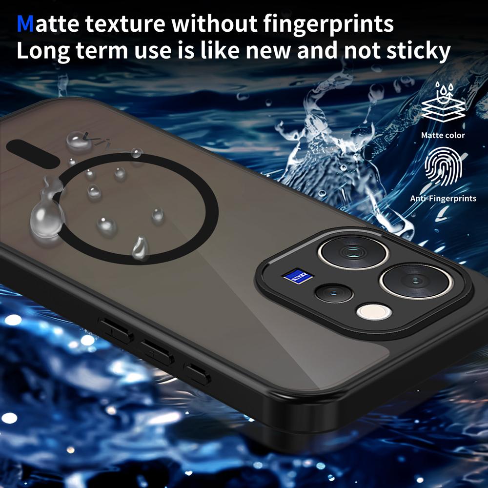 KEYSION Magnetic Phone Case for for VIVO V70 5G Soft Silicone+PC Matte Translucent Black Shockproof Back Cover for VIVO V70
