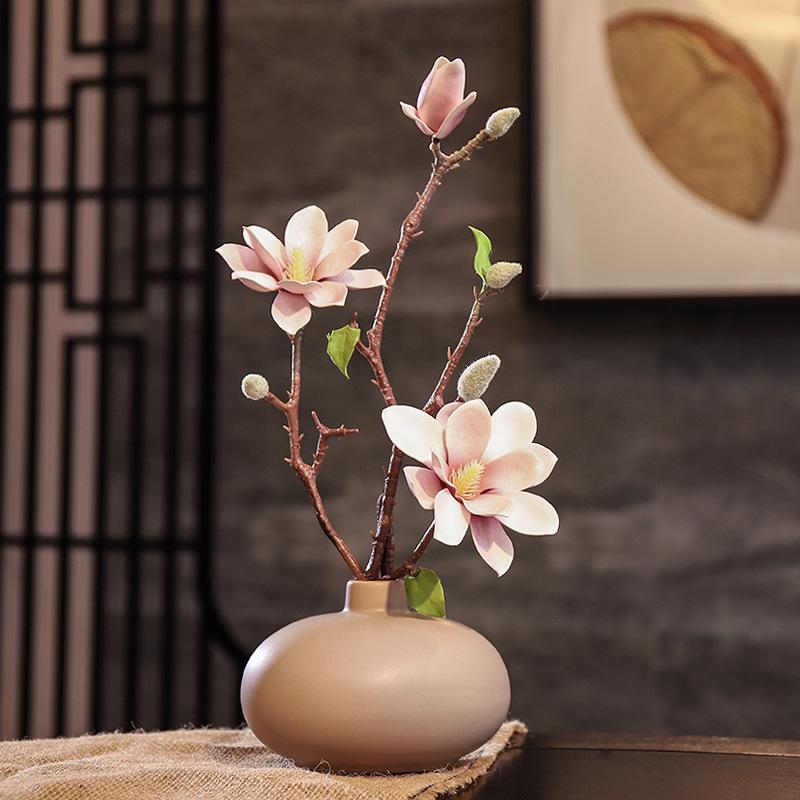 High-End Artificial Silk Magnolia Flower Arrangement - Classical, Elegant Dried Flower Set for Home Decor