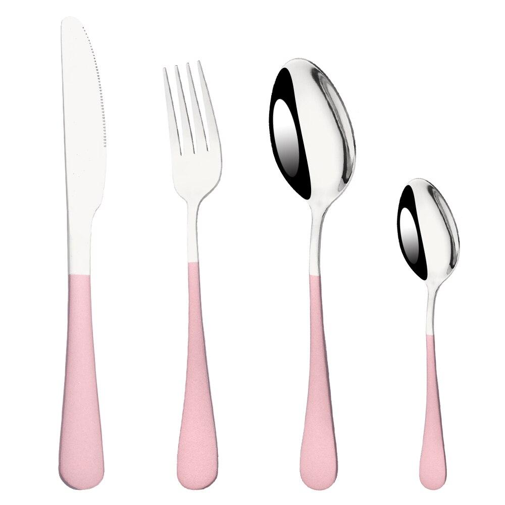 4Pcs White Gold Western Dinnerware Cutlery Set Dinner Flatware Knife Fork Spoon Stainless Steel Silverware Home Tableware Set