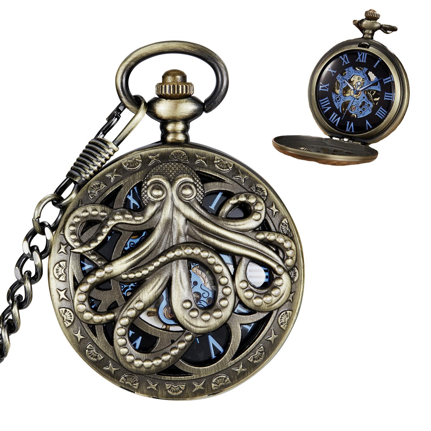 Octopus Squid Spirited Away Chinchilla Retro Copper Mechanical Pocket Watch, Male And Female Student Gift Pocket Watch