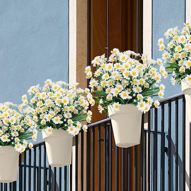 1-10Sets Resistant Artificial Daisies Flowers Fake Foliage Shrubs for Window Box Hanging Farmhouse Indoor Outdoor Decor