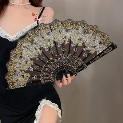 Bronzing Butterflies Faltfächer mit eleganter Quaste, Hohlrippen, Laufstege, Tanzaufführung, Foto-Requisiten, tragbarer Sommer-Handfächer, Party