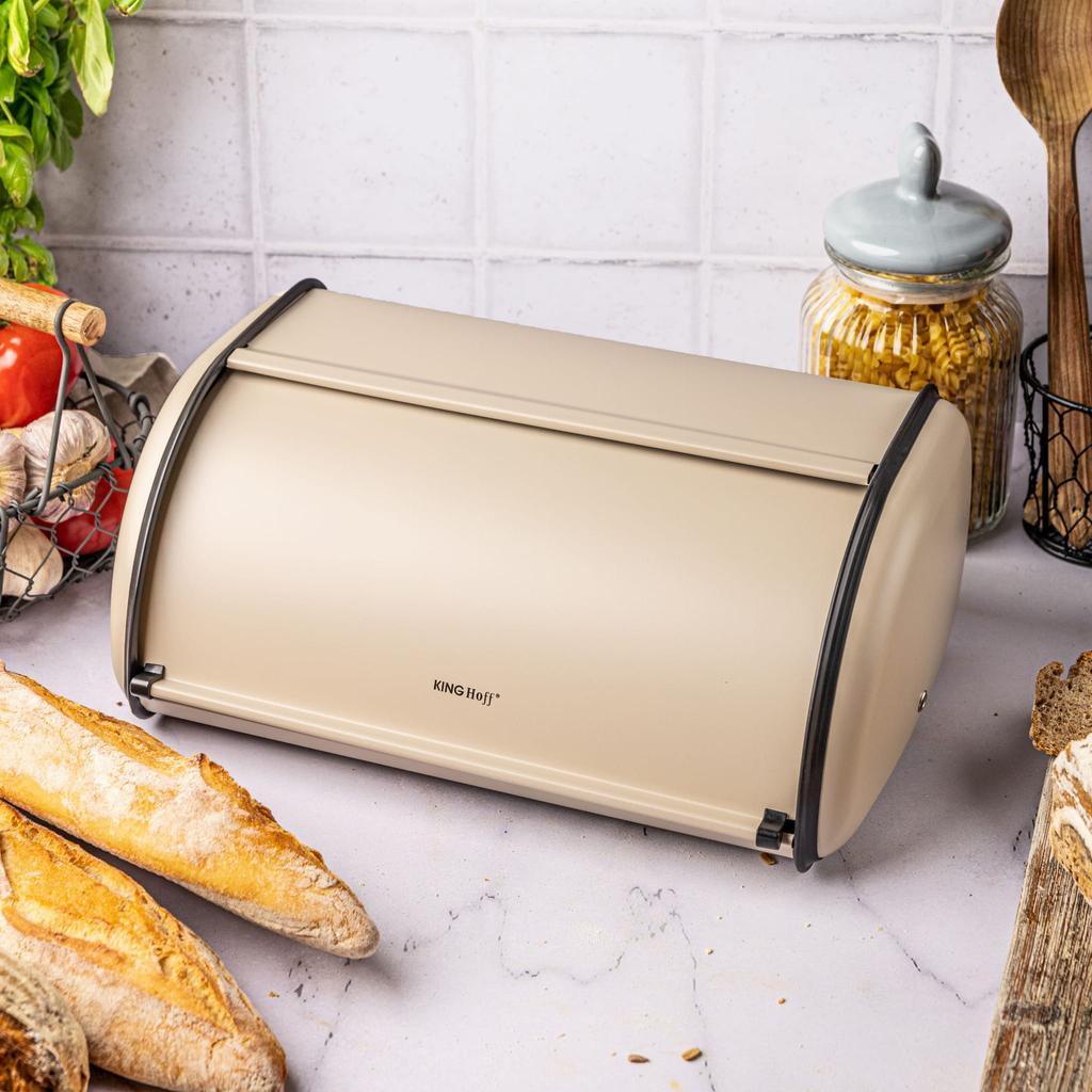 Chlebak stalowy duży 44cm matowy beżowy KINGHOFF KH-1866