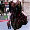 Spring Summer Women's Plus Size Dress Loose Gold Velvet Dress Round Neck Printed Long Floral Dresses