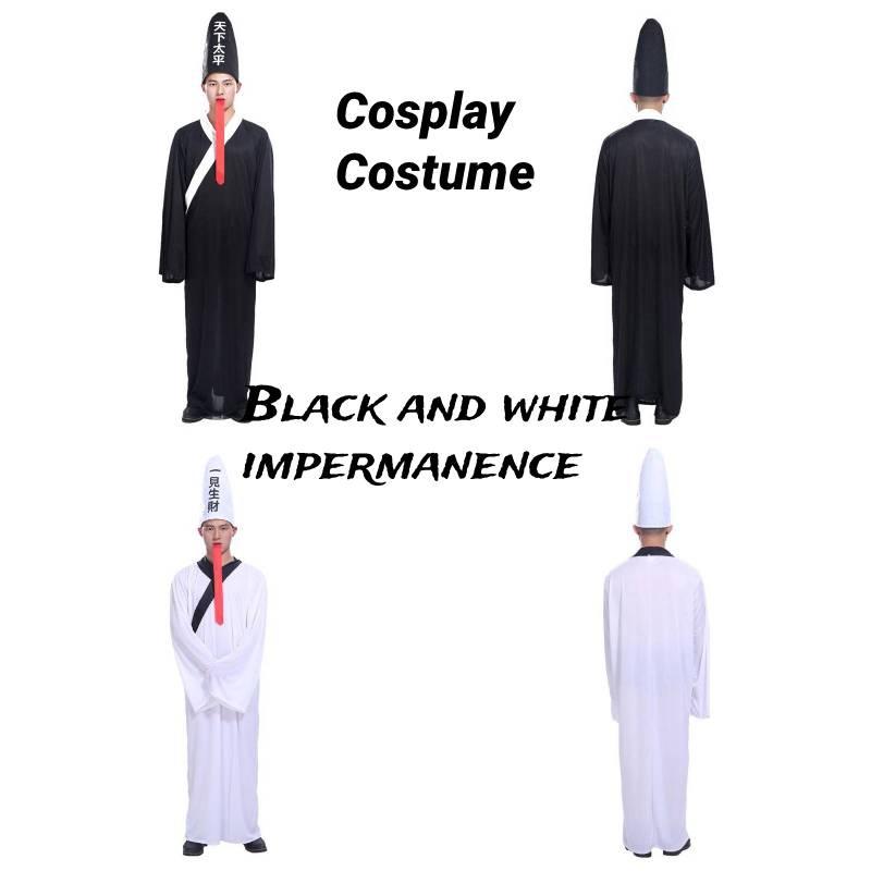 Cosplay Costume Halloween Hat Black And White Impermanence Unisex Outfit Ghost
