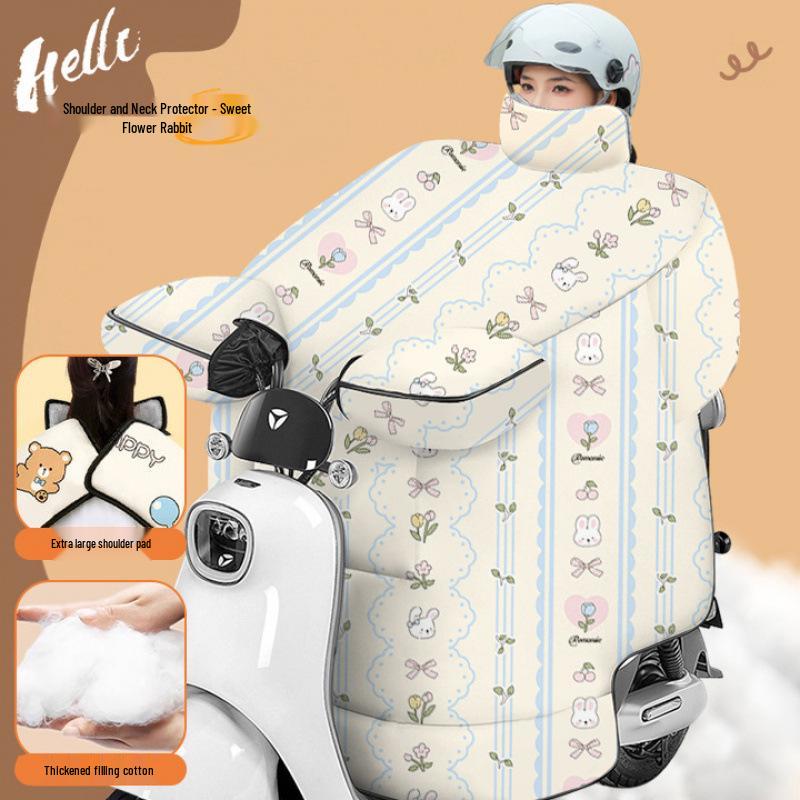 Thickened Windproof Winter Quilt for Electric Car & Motorcycle - Extra Large, Warm, and Coldproof Cover with Widened Shoulder Protection