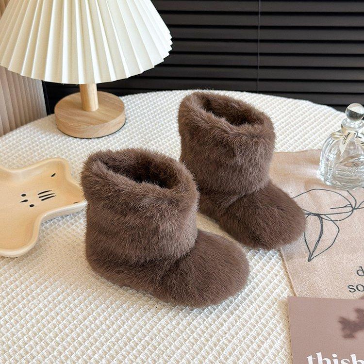 Korean version of children's fluffy boots winter 2025 new girls' snow boots boys' large cotton shoes thickened warm baby cotton boots