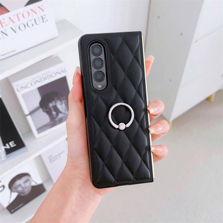 Применимо к чехлу для складного мобильного телефона Samsung ZFold5 zfold3/4 с кольцом-подставкой ромбовидный чехол из ПУ-кожи защитный чехол samsung zfold5 чёрный