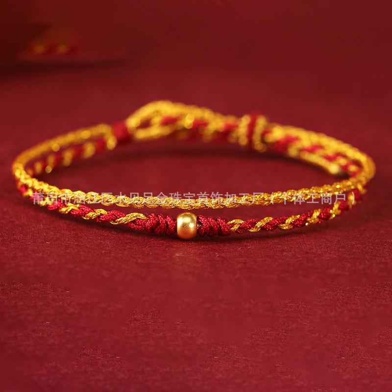 999 Pure Gold Women's Red String Horse Bracelet with Luck Bead