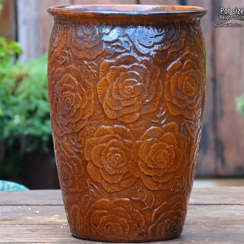 Vaso per Succulente in Ceramica Grezza Fatto a Mano - Fioriera Orchidea Intagliata con Ampia Bocca