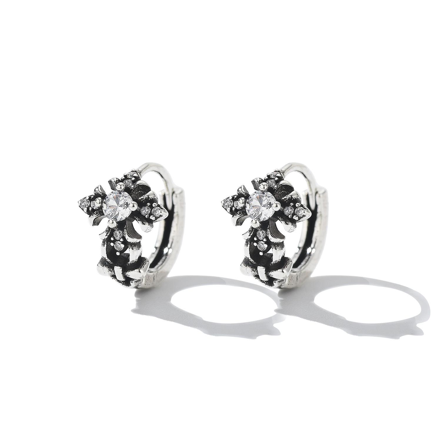 Hip Hop Trend Cross Ear Buckle Retro Old Money Wind Zircon Earrings Men S And Women S Old Iris Earrings