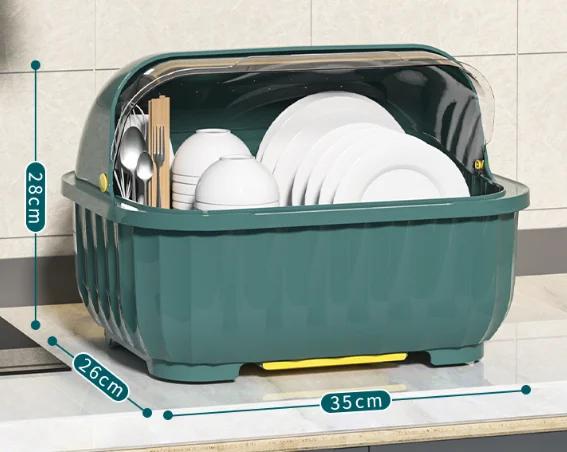 

Kitchen Dish Drainer Rack with Removable Drip Tray and Utensil Dryer Holder, Washing-Up Plate Organizer for Countertop Use світло-зелений колір