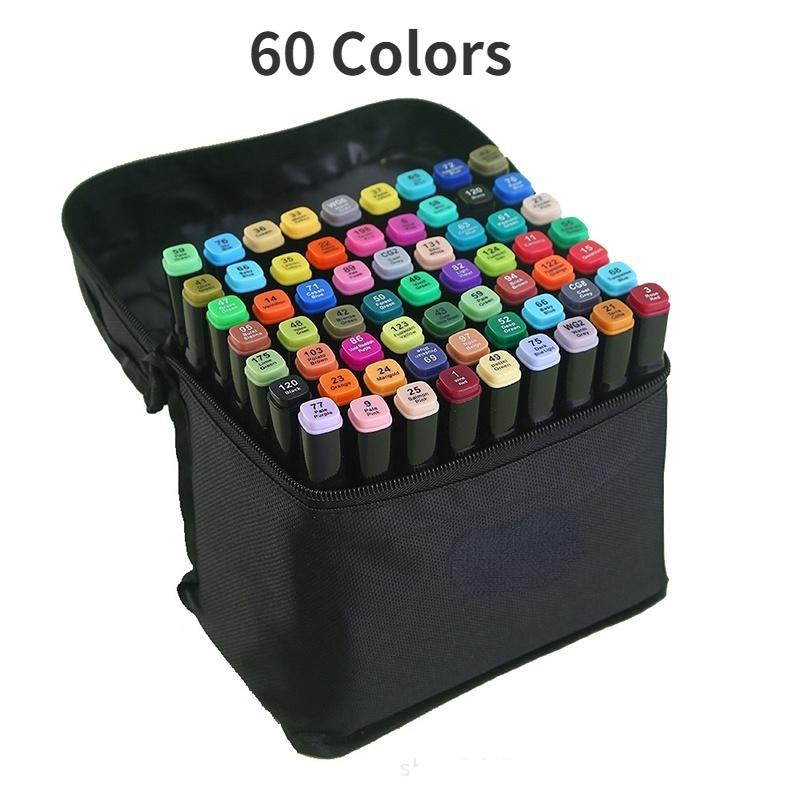 Set 60 Pennarelli Artistici Ad Alcool Per Adulti, Doppia Punta (Fine E Larga), Colori Vivaci Per Manga Anime, Con Custodia Rigida E Organizer